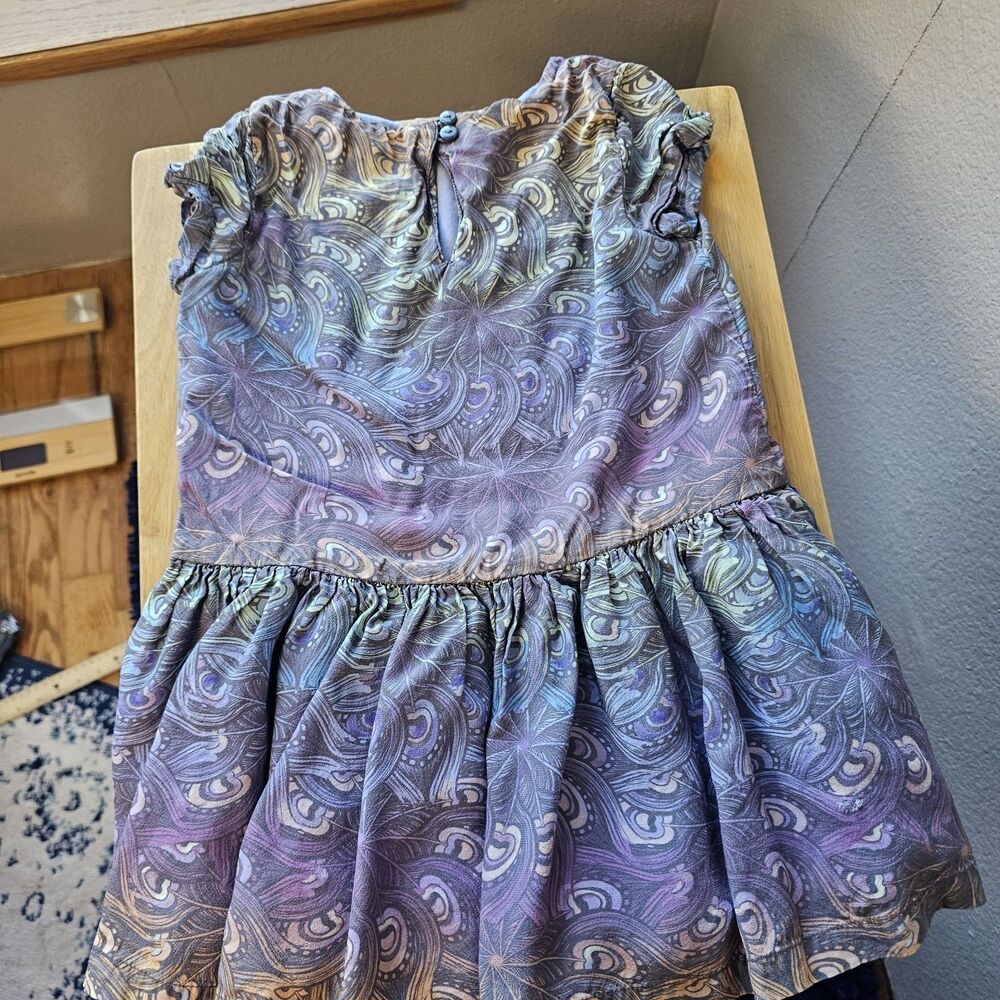 Gymboree Girls Size 4 Purple Blue Paisley Print Dress Short Sleeve Rayon CC684